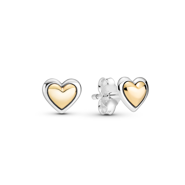 Domed Golden Heart Stud Earrings