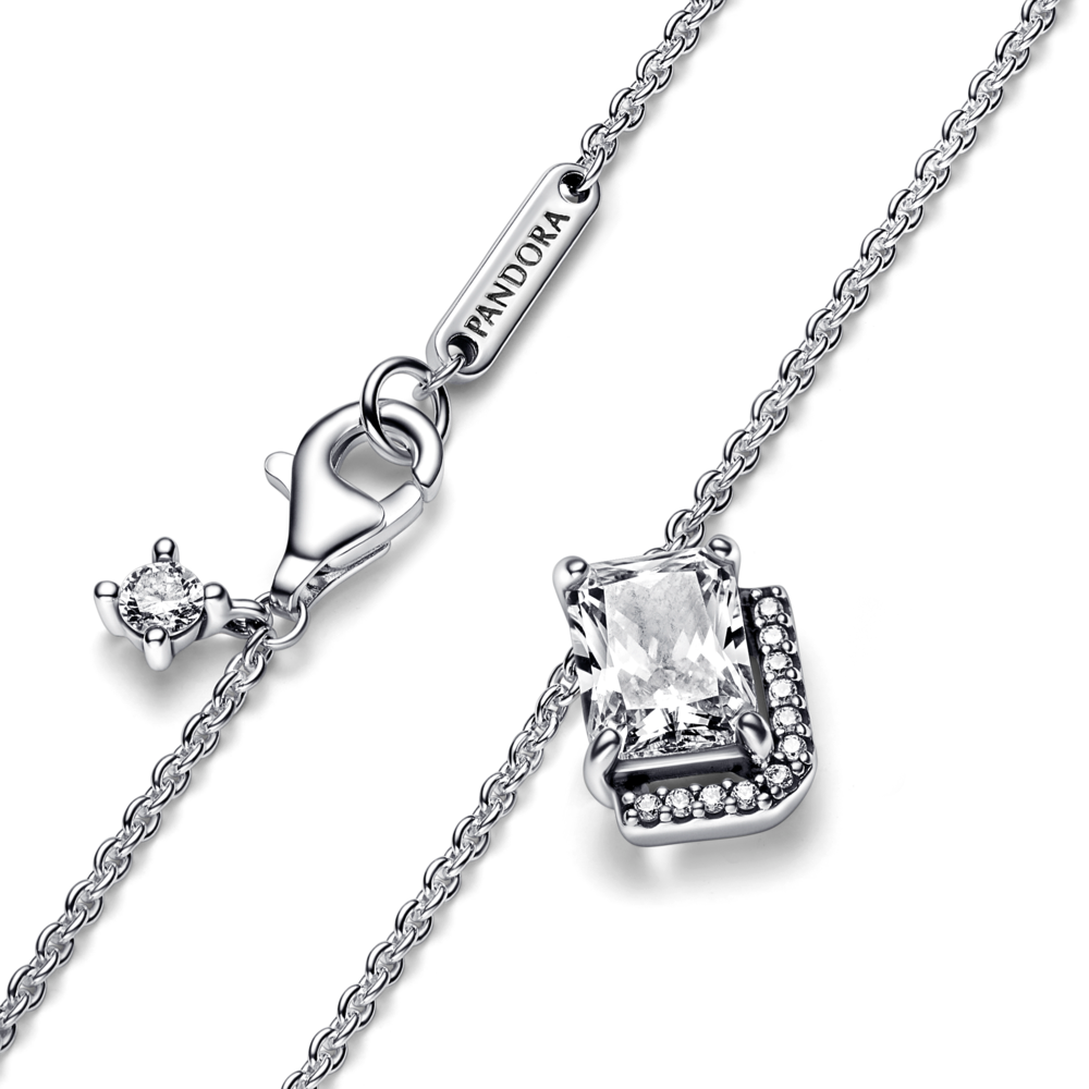 Rectangular Sparkling Halo Collier Necklace