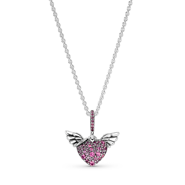 Pavé Heart & Angel Wings Necklace