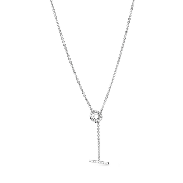 Pavé Circle Logo T-bar Heart Necklace