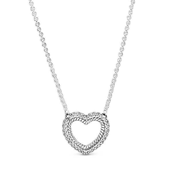 Pavé Snake Chain Pattern Open Heart Collier Necklace