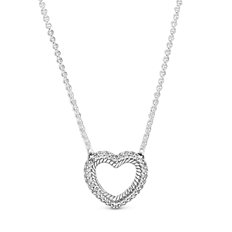 Pavé Snake Chain Pattern Open Heart Collier Necklace