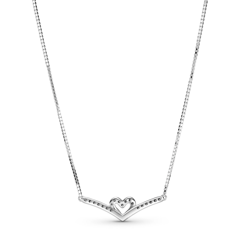 Sparkling Wishbone Heart Collier Necklace