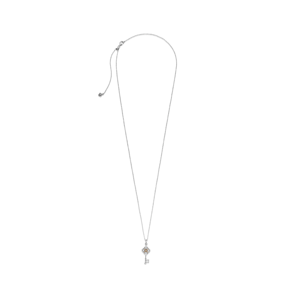 Two-tone Key & Flower Necklace