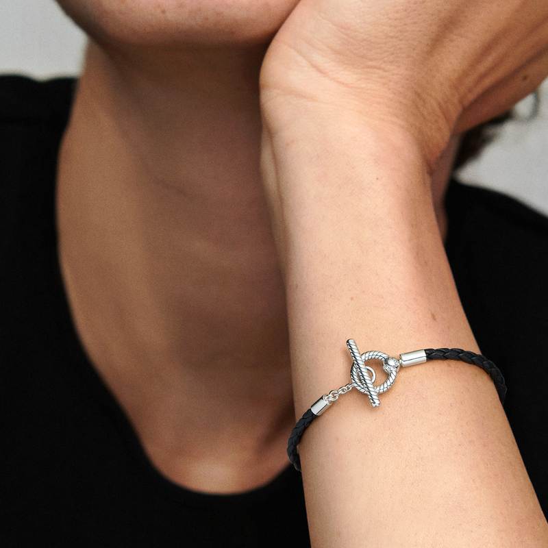 Pandora Moments Braided Leather T bar Bracelet
