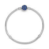 Pandora Moments Sparkling Blue Disc Clasp Snake Chain Bracelet