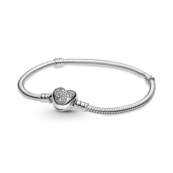 Disney Pandora Moments Mickey Mouse Heart Clasp Snake Chain Bracelet