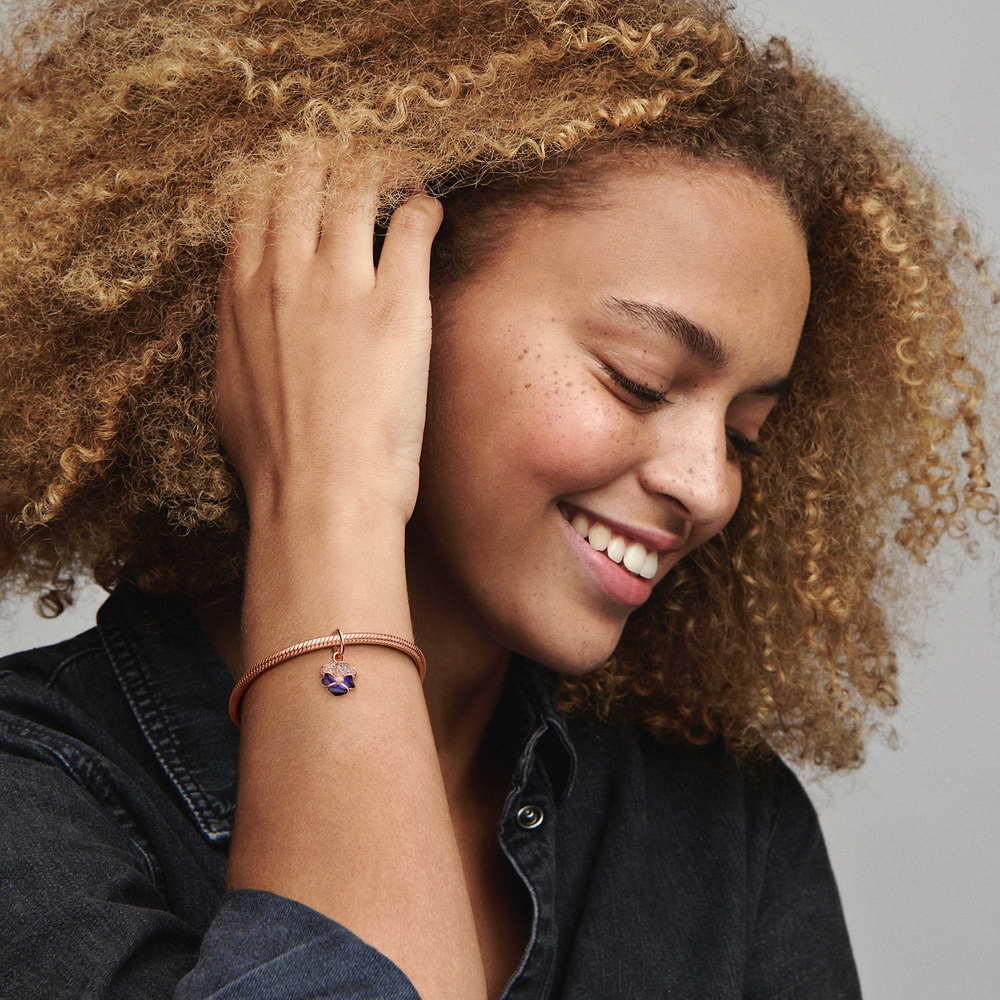 Pandora Moments Deep Purple Pansy Flower Dangle Charm