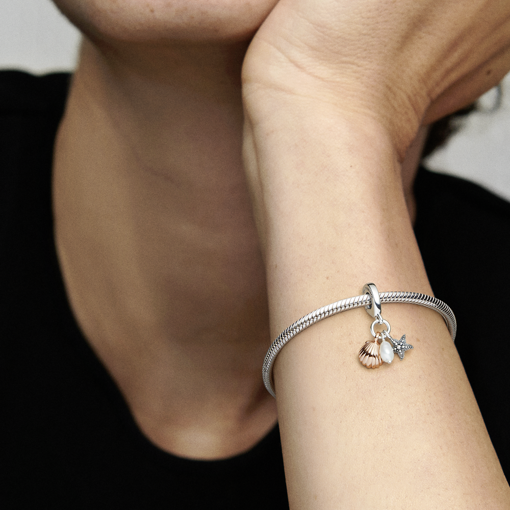 Pandora Moments Freshwater Cultured Pearl, Starfish & Shell Triple Dangle Charm
