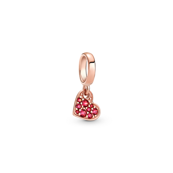 Red Pavé Tilted Heart Dangle Charm