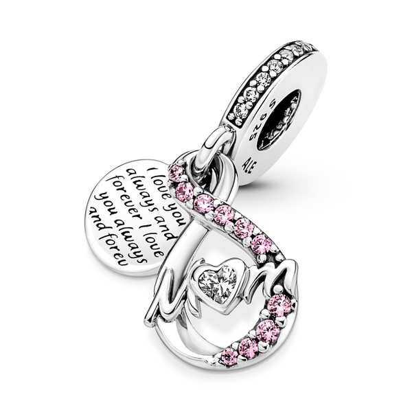 Pandora Mother & Daughter Hearts Dangle Charm, Soft Pink Enamel