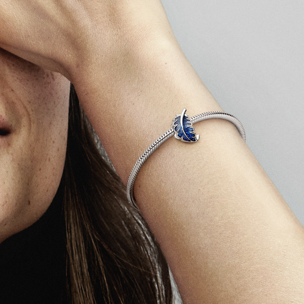 Blue Curved Feather Charm