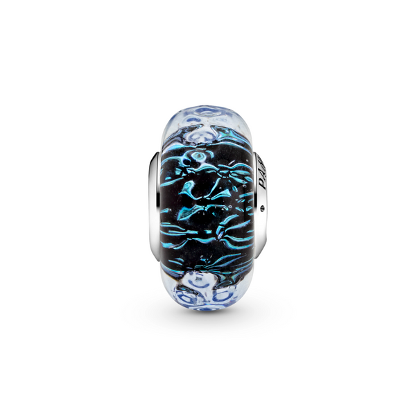 Wavy Dark Blue Murano Glass Ocean Charm