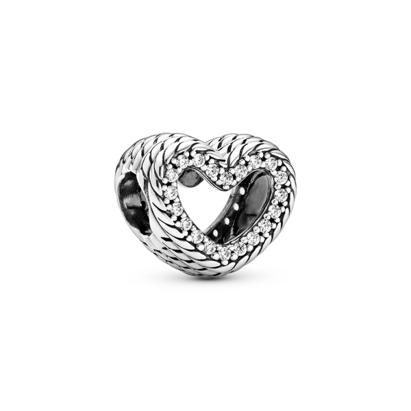 Snake Chain Pattern Open Heart Charm