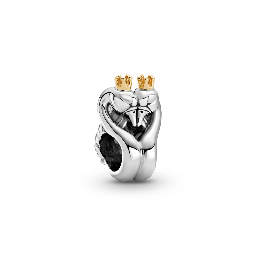 Two-tone Swans & Heart Charm