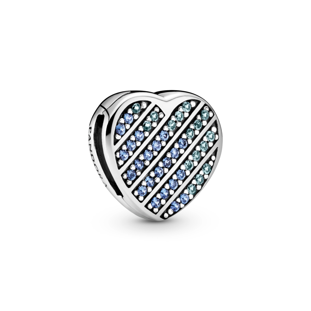 Blue Pavé Heart Clip Charm