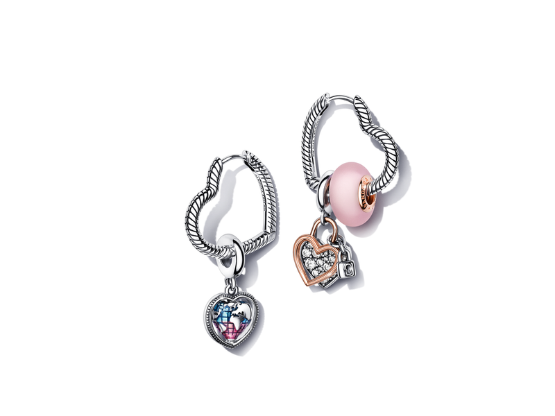 Pandora Moments Heart Charm Hoop  Earrings