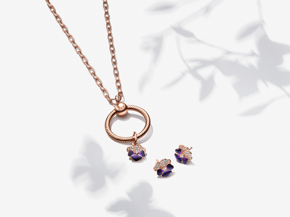 Deep Purple Pansy Flower Dangle Charm Pandora Jordan