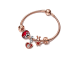 Frosted Red Murano Glass & Hearts Charm