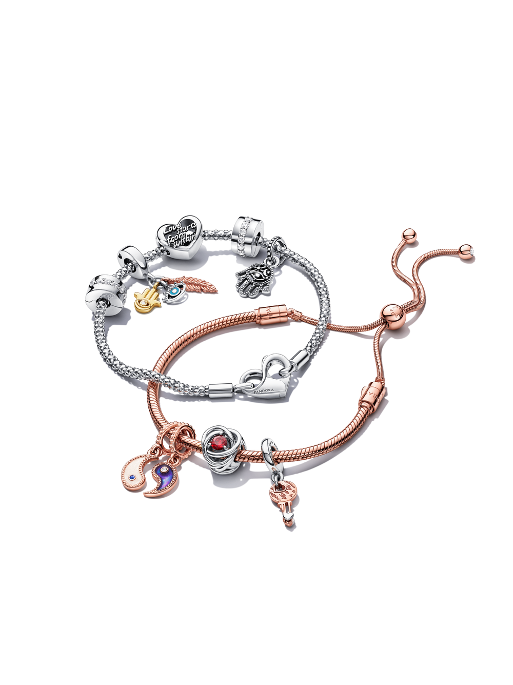 Two-tone key & Sliding Heart Dangle Charm