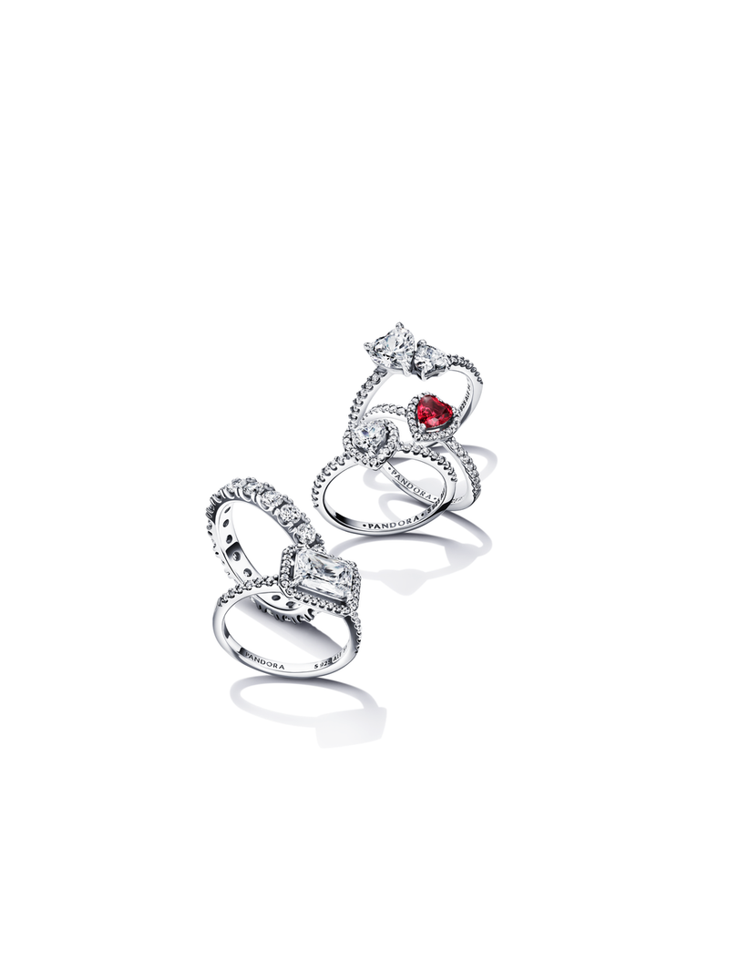 PANDORA ELEVATED RED HEART RING,, S925 ALE STERLING SILVER.