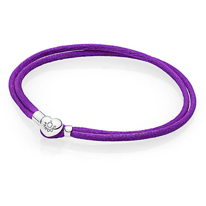 Silver double fabric cord bracelet, purple