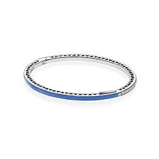 Silver bangle with blue enamel and clear cubic zirconia