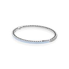 Silver bangle with blue enamel and clear cubic zirconia