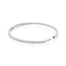 Silver bangle with clear cubic zirconia