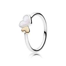 Heart silver ring with 14k and mother of pearl