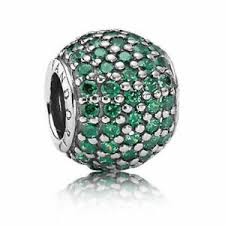 Abstract pave silver charm with dark green cubic zirconia