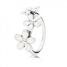 Daisies silver ring with white enamel