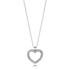 Heart floating locket silver pendant with clear cubic zirconia and necklace
