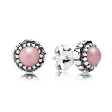 Silver stud earring, birthstone-October, pink opal
