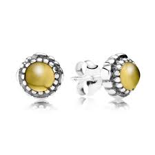 Silver stud earring, birthstone-November, citrine