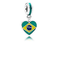 Brasil heart flag silver dangle with green, yellow and blue enamel