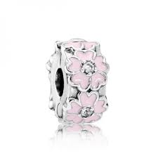 Primrose silver clip with clear cubic zirconia, pink enamel and silicone grip