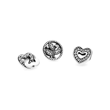 Petite elements pack in silver with heart with clear CZ, interlocked hearts with clear CZ and family tree with clear CZ