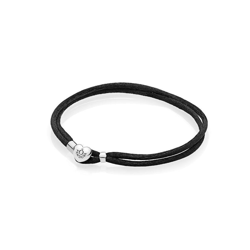Silver double fabric cord bracelet, black