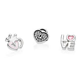 Petite elements pack in silver with heart padlock with clear CZ, love script with pink CZ and crowned hearts with pink enamel