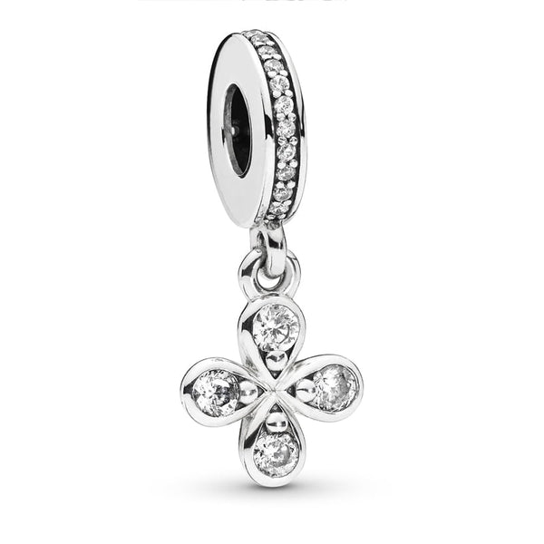 Flower silver dangle with clear cubic zirconia