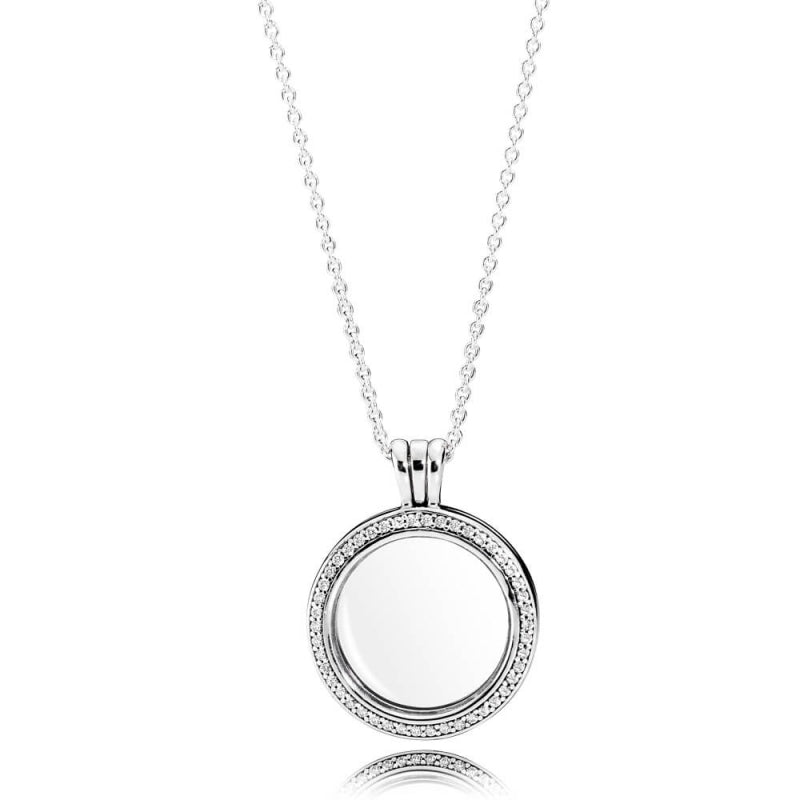 PANDORA floating locket silver pendant with clear cubic zirconia and necklace