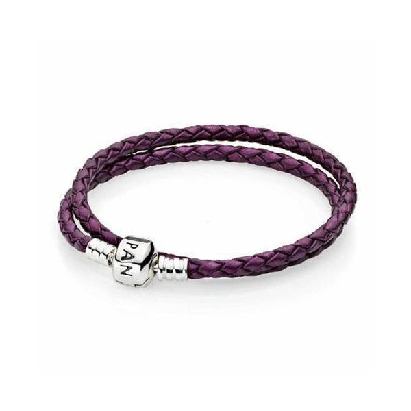 Pandora moments pink double outlet woven leather bracelet