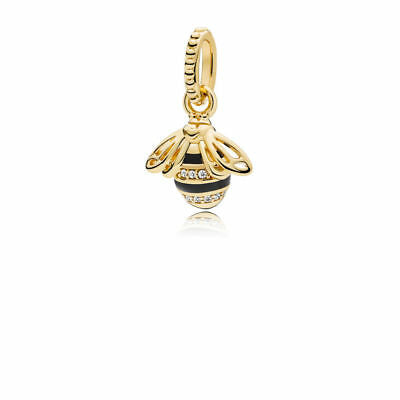 Bee 14k Gold Plated  pendant with black enamel and clear cubic zirconia