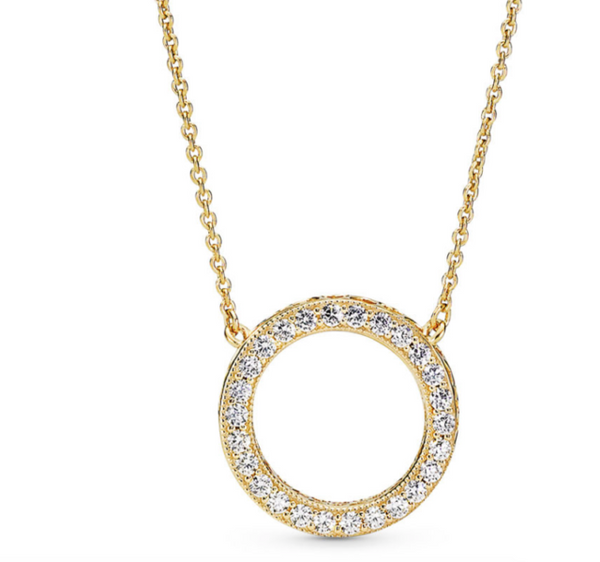 14k Gold Plated logo reversible collier with clear cubic zirconia