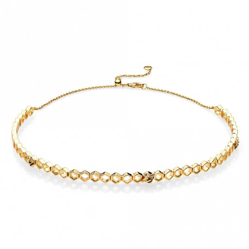 Bee and honeycomb 14k Gold Plated  choker with black enamel